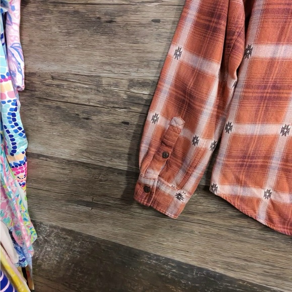 Modern Amusement Plaid Rust Orange Button Down Shirt - Picture 4 of 8